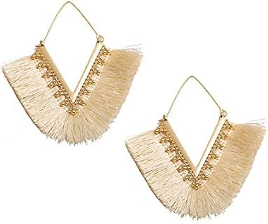 Boho Chic Statement Tassel Earrings for Women and Girls, Delicate V-shaped Fringe Drop Dangle Design