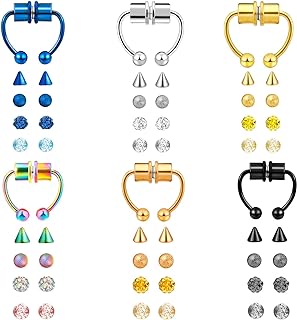 ONESING 2-6 16G Packs Magnetic Septum Nose Rings Fake Septum Ring Fake Septum Fake Nose Rings for Women Fake Piercing Inner 10mm-12mm Clip On Nose Rings Hoop No Pierced Stainless Steel Jewelry