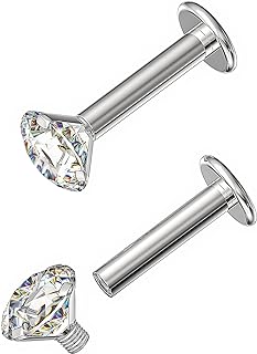 18G/16G/20G Surgical Steel/Titanium Lip Rings Internally Threaded Screw CZ Crystals Stud Piercing Jewelry for Nose/Lip/Medusa/Labret/Tragus/Helix/Conch/Cartilage - Nose Rings Studs