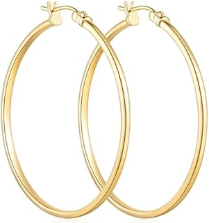 Hoop Earrings 14K Gold Earrings for Women’s Hoop Earrings Minimalist 14K Gold Hoop Earrings for Woman Elegant Large Gold Hoops 45mm*2mm