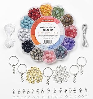 Incraftables Natural Stone Beads 12 Colors 240pcs Set for DIY Jewelry, Necklace & Bracelet Making. Assorted Real Crystal Chakra Bead Kit with Spacer Beads, Elastic String & Organizer for Kids & Adults