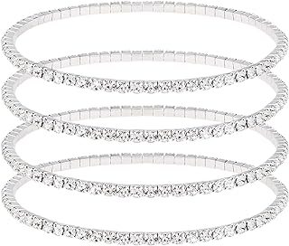 Wovanoo 4Pcs Crystal Ankle for Women Cubic Zirconia Tennis Stretch Anklets Diamond Elastic Foot Chain