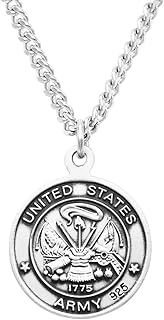 Rosemarie's Religious Gifts Sterling Silver Saint Christopher Military Medal Pendant Necklace US Army, 24"