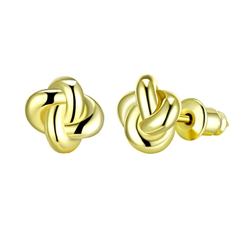 14K Gold Plated Love Knot Earrings for Women and Girls Gold Stud Earrings Hypoallergenic Earrings for Men
