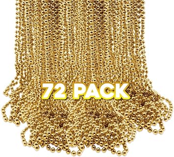 Windy City Novelties - 72-Pack Gold Metallic Bead Necklaces – Perfect Mardi Gras & Party Accessory, Celebrations, Team Colors
