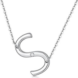 Diamond-Embellished Sterling Silver Initial Pendant Necklace with Lobster-Claw Clasp and Rolo Chain - Perfect Jewelry Gift for Women