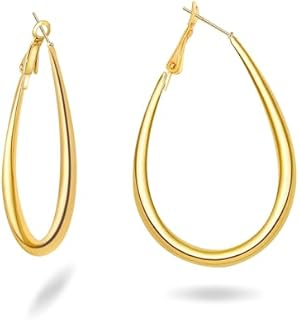 14k Gold Plated Hoop Earrings for Women, Large Gold Hoops Earrings Hypoallergenic Oval Gold Earrings Jewelry Gifts for Women Girls