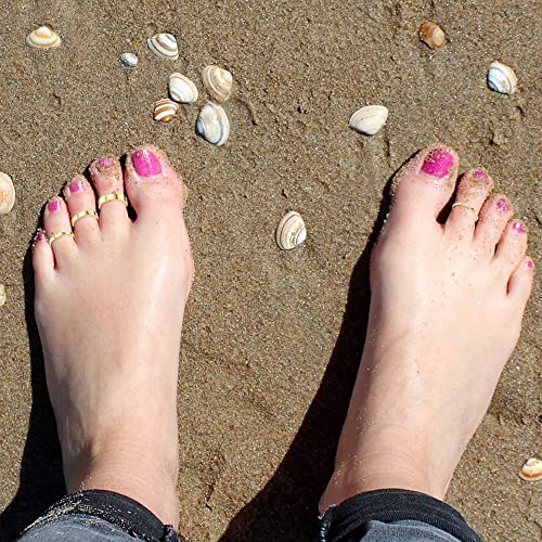 MJust Toe Rings for Women 14k Gold Plated Band Stainless Steel Gold Closed Toe Ring Set Simple Tail Ring Summer Boho Beach Foot Jewelry Size3-6