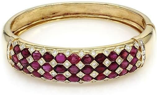 10 CT Princess Cut Ruby & White Diamond Bangle Bracelet, Lobster Claw Clasp, 7-Inch Box Chain for Women, 14K Yellow Gold Finished