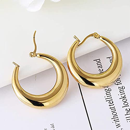 LOUMILEO Chunky Gold Hoop Earrings for Women, Sterling Silver 14K Gold Plated Chunky Gold Hoops Earrings Hypoallergenic Lightweight Thick Gold Hoop Earrings for Women Girls