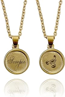NIKITA Star Sign Necklace for Women - 18k Gold Plated Stainless Steel Gold Zodiac Necklace - Constellation Necklace - Double Sided Horoscope Pendant - Script and Symbols - Gift Box