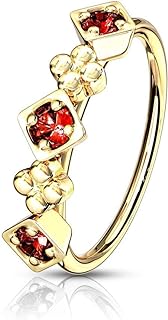 Forbidden Body Jewelry 20g 8mm 14k Gold Plated Surgical Steel Bendable Nose/Rook/Helix Hoop Featuring CZ & Floral Design