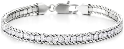 Sparkling Cubic Zirconia Cuff Bracelet with Link Chain and Lobster Claw Clasp for Women, Journey Design - COOLSTEELANDBEYOND