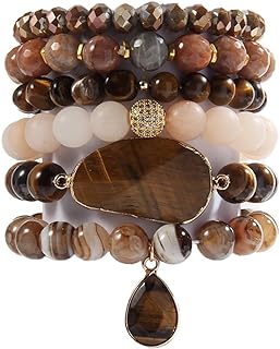 5PCS 6PCS Natural Boho Beaded Bracelets/Bangle for Women Men,Healing Turquoise Jasper Agate Crystal Gemstone Stone Chakra Multilayer Wrap Bohemian Handmade Jewelry Beads Stretch Bracelet Set