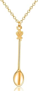 Art Attack Snuff Spice Spoon Necklace, Wonderland Powder Teaspoon Adult Charm Pendant Party Favor (Gold)