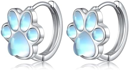 Moonstone/Tuquoise Hoop Earrings 925 Sterling Silver Celtic Feather Hoop Earrings for Women Girls