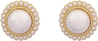 Vintage Cream Dome Pearl Stud Earrings with Screw Back Design for Women and Girls, Ball-style Wedding Jewelry Accessory