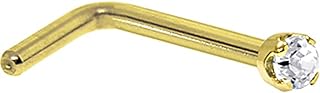 Sleek 18k Yellow Gold Genuine White Diamond L Shaped Nose Stud Ring - Crafted in USA - Ideal for Everyday Wear and Special Occasions - Classic Prong Set Design - For Nose Piercing of 18 Gauge
