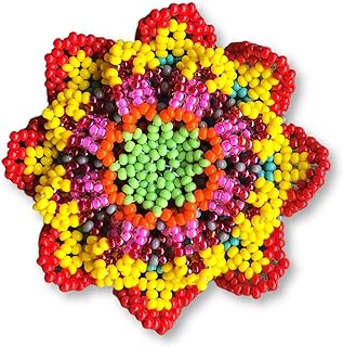Mayan Arts Mini Beaded Flower Brooch Pin, Green, Orange, Yellow, and Blue Handmade Decorative Flowers, Jewelry Accessory, Fair Trade Guatemala, 2.5 Inches