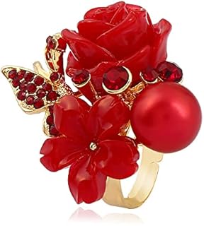 CZ Rose Flower Wedding Ring for Women Girls Statement Engagement Round Rhinstone Crystal Aryclic Daisy Plumeria Adjustable Open Wrap Finger Rings Comfort Fit Cocktail Party Valentine Jewelry