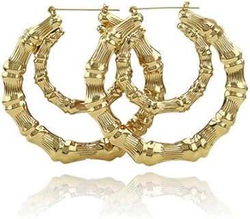 Bamboo Oversized Bamboo Hoop Earrings for Women (Gold)