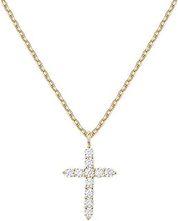 14K Gold Cross 1.1CT Moissanite Necklace for Women,Dainty Gold Cross Pendant Necklace with Moissanite,18 Inch,Gift for Mom,Wife,Girlfriend