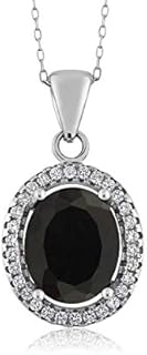 Sterling Silver Black Onyx Pendant Necklace with Cable Chain and Spring Ring Clasp for Women - Elegantly Shaped Design