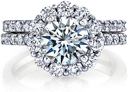 Crown Halo Engagement Ring, 3.25Ct Moissanite Set in White-Gold-Plated-Silver for the Modern Bride-to-be, Round Design