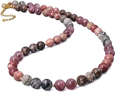 Beaded Necklace for Women,8MM Jasper Stone Necklace, Handmade Fashion Jewelry Gifts,Bead Choker Necklace
