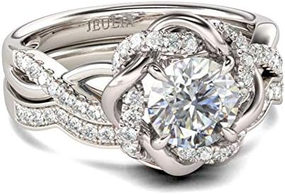 Jeulia Halo Solitaire Engagement Rings for Women Sterling Silver Floral Flower Rings Rose Gold Plated Diamond Ring Round Cut Bridal Ring Set Anniversary Promise Rings for Her