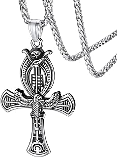 Lobster Clasp Egyptian Bastet/Akhnaton Pendant Necklace Wheat Chain, Stainless Steel Jewelry for Men & Women, Ancient Pharaoh Design