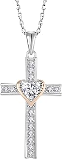 Women Necklace 925 Sterling Silver Heart Cross Pendant Necklace with Cubic Zirconia Jewelry Gift for Mother Grandma Girl Daughter Grandaughter Girlfriend
