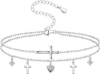 NUOKUN 925 Sterling Silver Anklet Bracelets for Women, Butterfly Cross Evil Eye Anklet for Teen Girls, Personalized Ankle Bracelets Jewelry Birthday Gifts for Wife Girlfriend Daughter