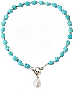 Vintage Boho Alloy Metal Turquoise Pendant Ball Chain Necklace - Ethnic Bohemian Statement Jewelry for Women and Girls