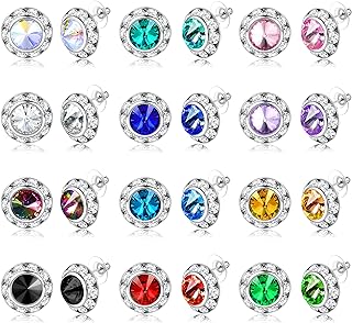 BESTEEL 6/12 Pairs Hypoallergenic Dance Competition Earrings for Women Girls Shiny Rhinestone Stud Earrings Set Acrylic Halo Crystal Stud Earrings Multicolor for Stage Opera Performance Party 15mm