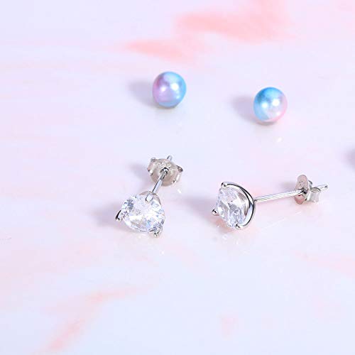 Sterling Silver Stud Earrings Women: Stud Earrings Set Cartilage Piercings Jewelry Round Sparkle CZ Studs Tragus Helix Stud Earrings 3-6mm