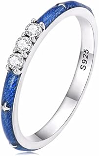 Cubic Zirconia Starry Night Engagement Ring, 925 Sterling Silver Cubic Zirconia Gem, Stackable Wedding Size 7 Band for Women and Girls