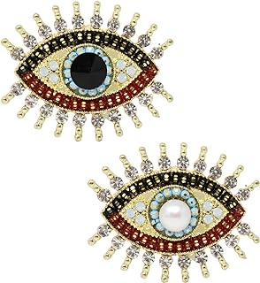 Honbay 2PCS Turkey Evil Eye Brooch Pins with Rhinestones Good Luck Demon Eye Lapel Pins Breastpin