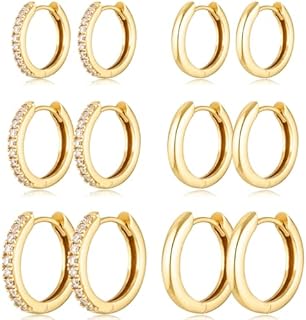 Gold Hoop Earrings Set 14k Real Gold Plated Huggie Hoop Earrings Hypoallergenic Tiny Lightweight Cartilage Cubic Zirconia Jewelry Everyday Earrings for Women Girls Piercing