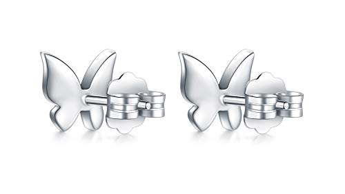 925 Sterling Silver, 14K White Gold/Gold Plated Stud Earrings, Cubic Zirconia Butterfly Stud Earrings/Silver Earrings, Gold Earrings for Women