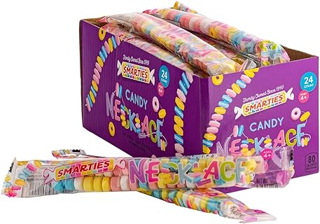 Smarties Candy Necklace Individually Wrapped Gluten Free & Vegan Fruit Flavored Bulk Candy on Stretch String Perfect Party Favors Birthdays & Celebrations 100% Worry Free Hard Candy Box - 24 Count