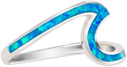 Aloha Jewelry Company 925 Sterling Silver Created Opal Ocean Beach Wave Ring for Women Girls Wedding Band Hawaii, Nickel Free and Hypoallergenic For Sensitive Skin, With Gift Box