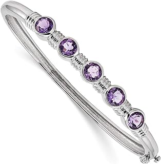 64.5mm 925 Sterling Silver Rhodium Plated Amethyst Hinged Cuff Stackable Bangle Bracelet Jewelry Gifts for Women