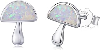 JUSTKIDSTOY Mushroom Earrings 925 Sterling Silver Opal Stud Earring Mushroom Jewelry Gifts for Women Hypoallergenic Earrings for Sensitive Ears