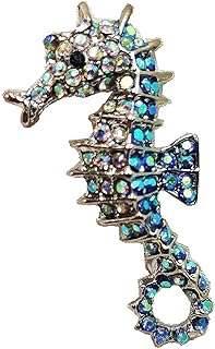 Pin-clasp Vintage Seahorse Brooch with Blue Crystal Accents for Fashion Enthusiasts - Intriguing Alloy and Enchanted Seahorse Design 