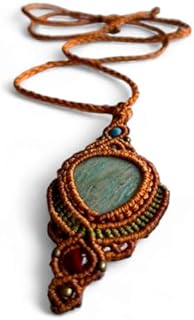 AYANA Amazonite Handmade Macrame Necklace for Women | Adjustable Healing Crystal Pendant | Eco-Friendly, Handcrafted Macramé Jewelry with Ethically Sourced Gemstones | Women's Tribal Bohemian Jewelry