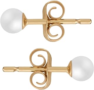 14k Yellow Gold Freshwater Pearl Stud Earrings, Hypoallergenic Pushback for Women, Elegant Design for Pierced Ears