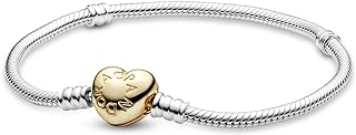 Peredisa Moments Heart Clasp Snake Chain Bracelet - Charm Bracelet for Women - Compatible Moments Charms - With Gift Box
