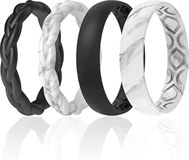 ThunderFit Silicone Wedding Bands for Women, 4 Mixed Stackable Rubber Engagement Rings