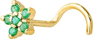 Jewelry Avalanche 22G Solid 14K Gold 6-Stone 0.05ctw Emerald Flower Nose Stud - Nose Bone/L-Shape/Nose Screw Stud Nose Ring - May Birthstone Nose Stud